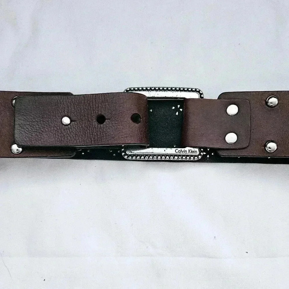 Calvin Klein 100% Leather Mohagany  Steel Stud 3 Loop over Lap Belt - Picture 1 of 12